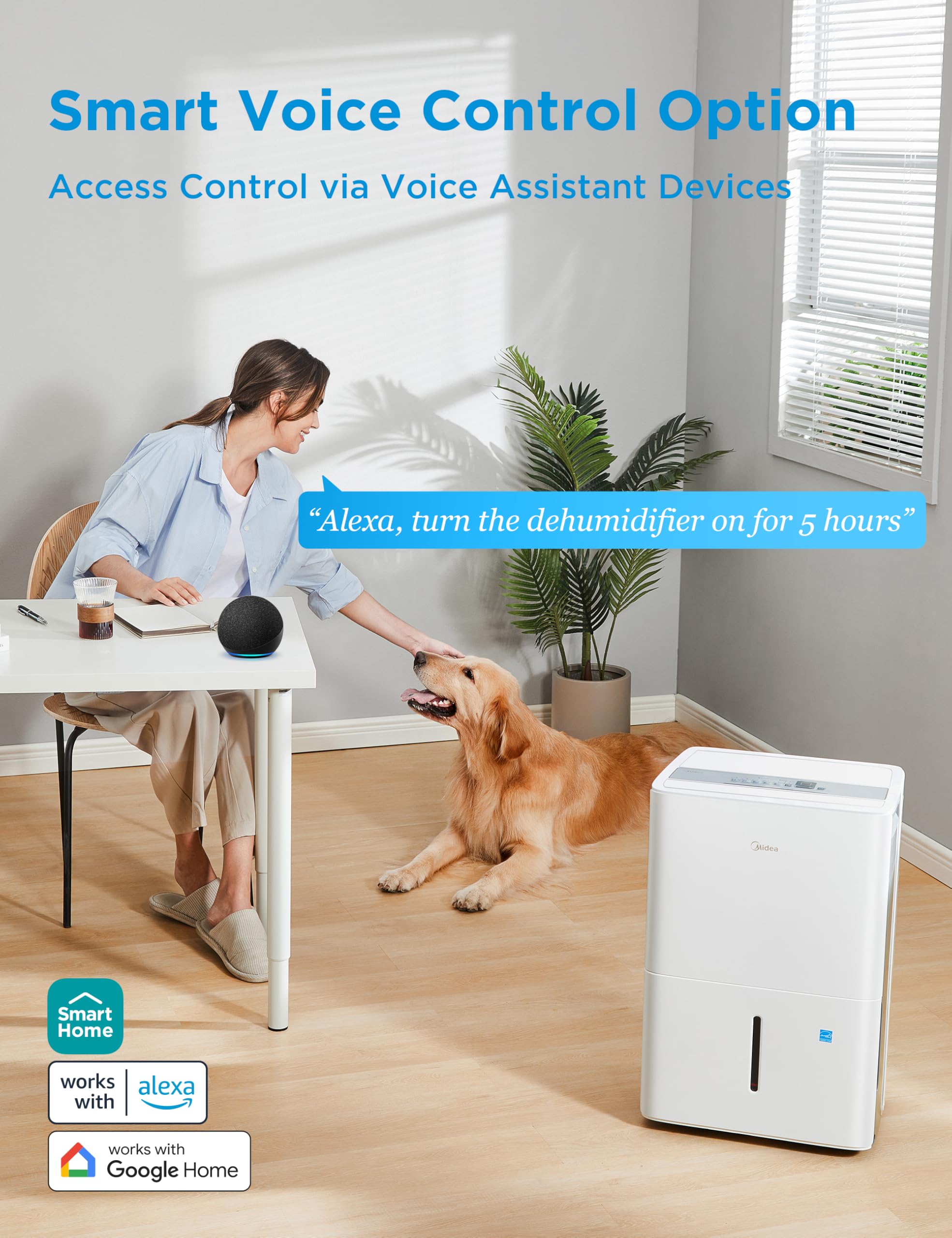 Midea 4,500 Sq. Ft. Energy Star Certified Dehumidifier with Pump Included Wi-Fi Enabled 50 Pint 2025 DOE - Ideal for Basements, Large & Medium Sized Rooms, and Bathrooms