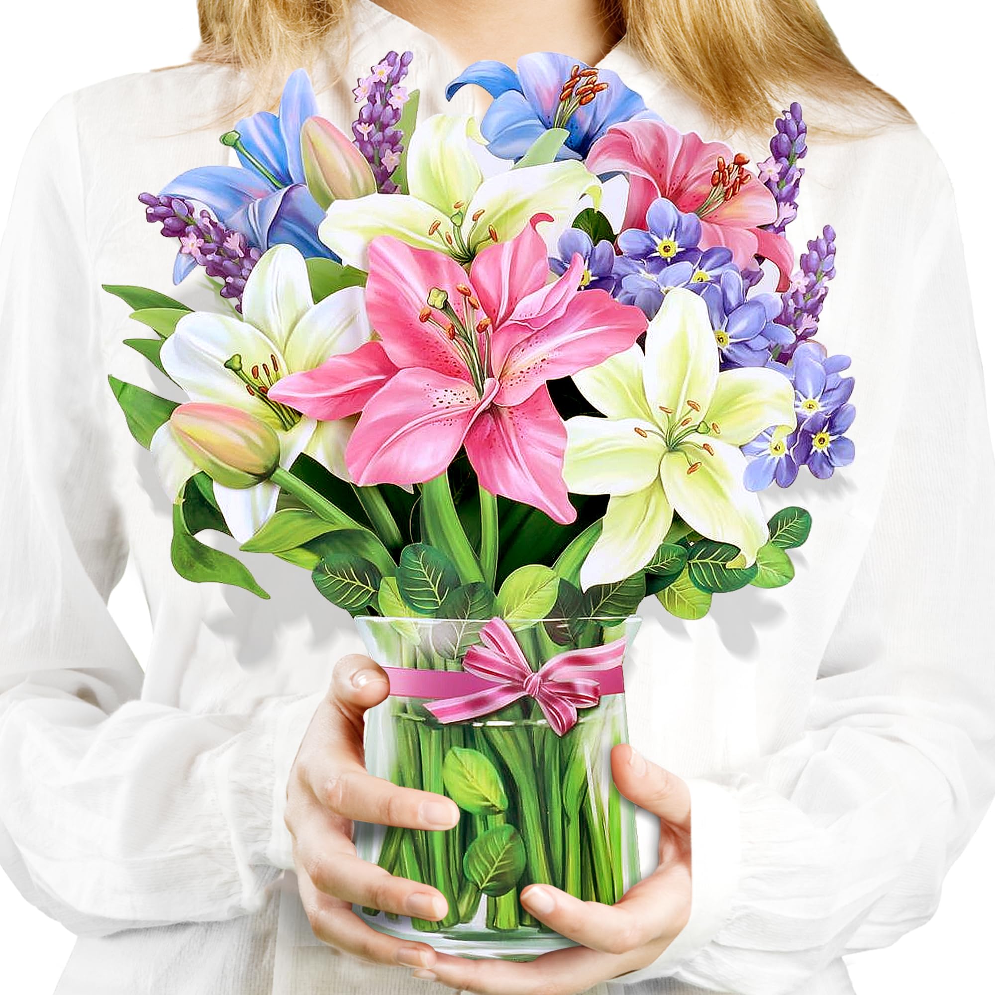 Airpark 3D Pop Up Paper Flowers Bouquet Card 12’‘ with Note & Envelope, Birthday Gifts, Get Well, Thank You, Greeting Cards for Women Mom Wife Friends, Daisies and Butterflies