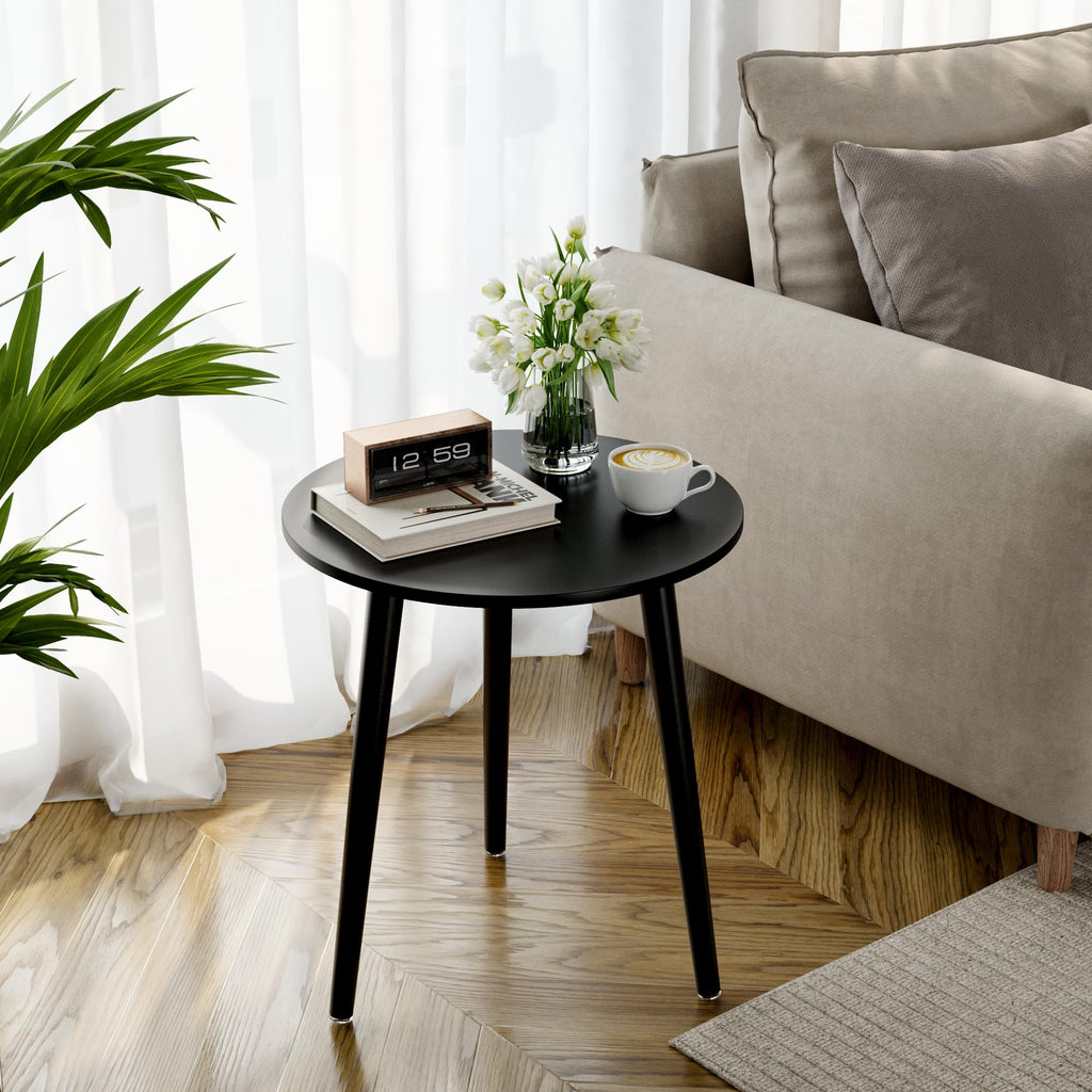 Apicizon Black Round Side Table, Black End Table Bedside Table Nursery with Wood Legs, Nightstand for Living Room, Bedroom, 16.5 x 20.5 Inches