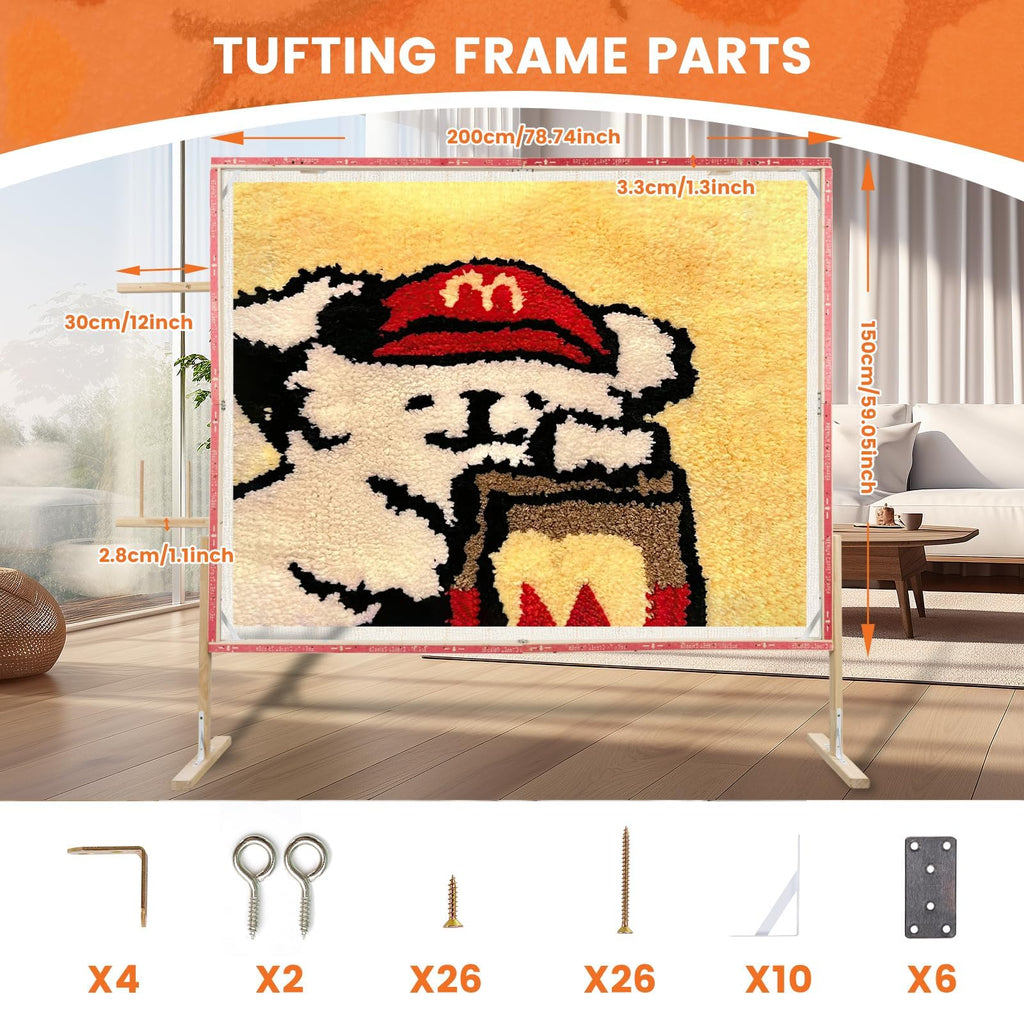 BESGEER Rug Tufting Frame with Tufting Cloth, 29.5” x 29.5” Wooden Frame Rug Making Supplies for Tufting Gun, Table Stand Frame Carpet Making