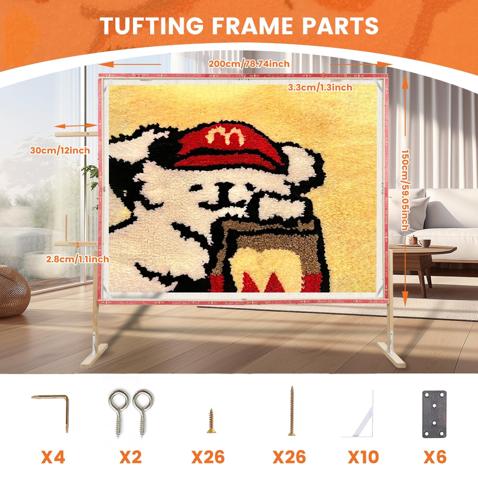 BESGEER Rug Tufting Frame with Tufting Cloth, 29.5” x 29.5” Wooden Frame Rug Making Supplies for Tufting Gun, Table Stand Frame Carpet Making