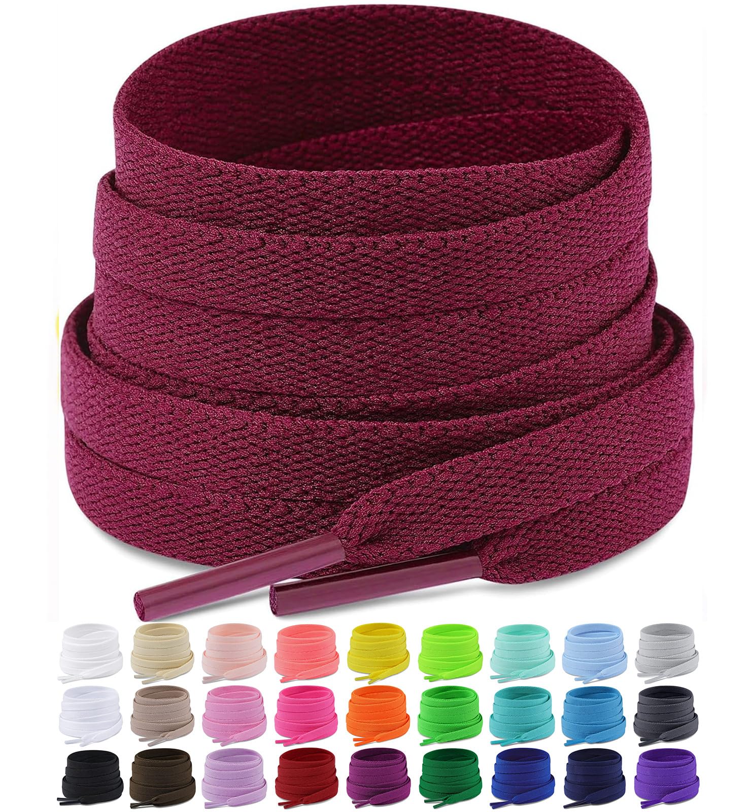 Upgrade Tight Weave Flat Shoelaces 28 Colors 5/16" Wide Shoe Laces for Sneakers - 2Pairs