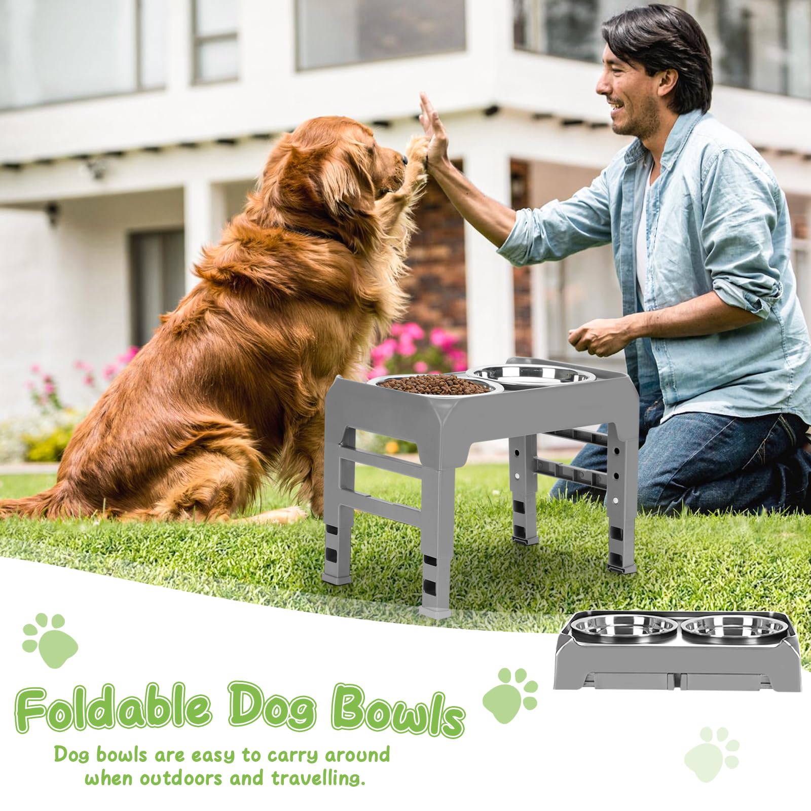 Elevated Dog Bowls 3 Height Adjustable Raised Bowl Stand with 25oz Stainless Steel Dog Food Bowls Anti-Slip for Small Dogs Adjusts to 7.5", 6", 2.75", Black