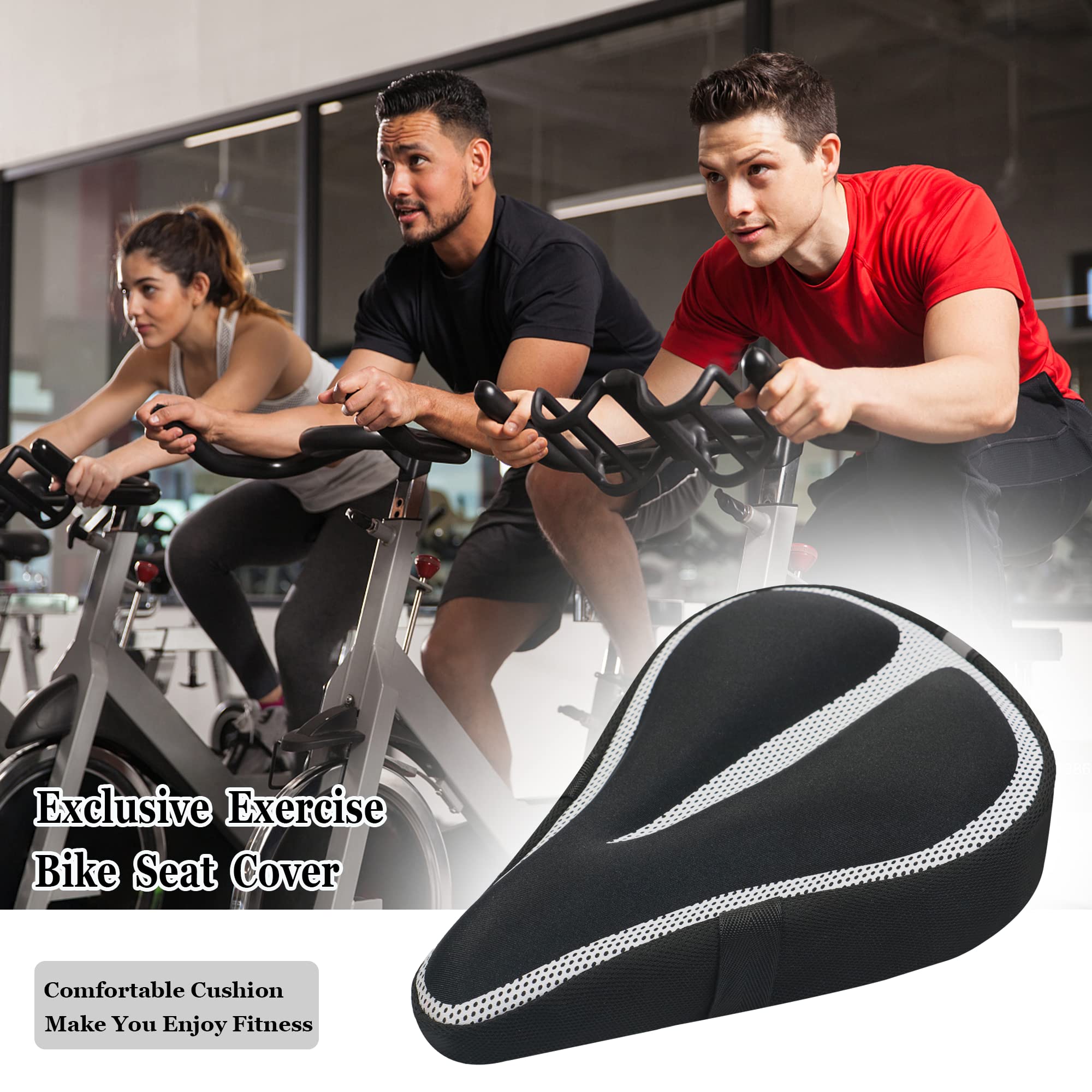 Geronmine Gel Bike Seat Cover Padded Bicycle Saddle Covers for Women & Men, Most Comfortable Exercise Bike Seat Cushion Cover, Soft for Spin Indoor Outdoor Cycling Class Mountain Stationary Bikes