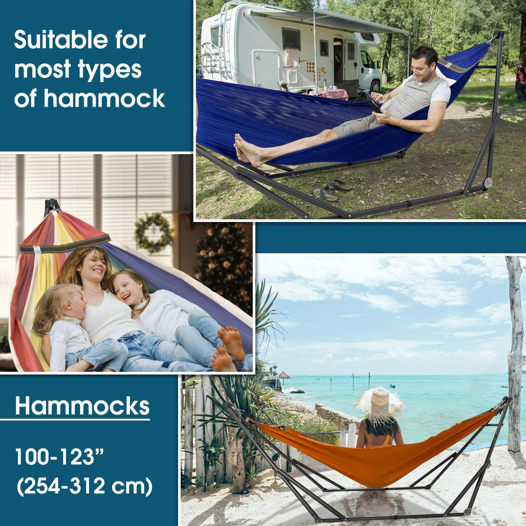 Tranquillo Unity Adjustable Hammock Stand, Hammocks Stands for The Garden, 800 lbs Capacity Steel Double Hammock Stand for 2 Persons, Premium Pre-Assembled Stand (Steel, Aegean)