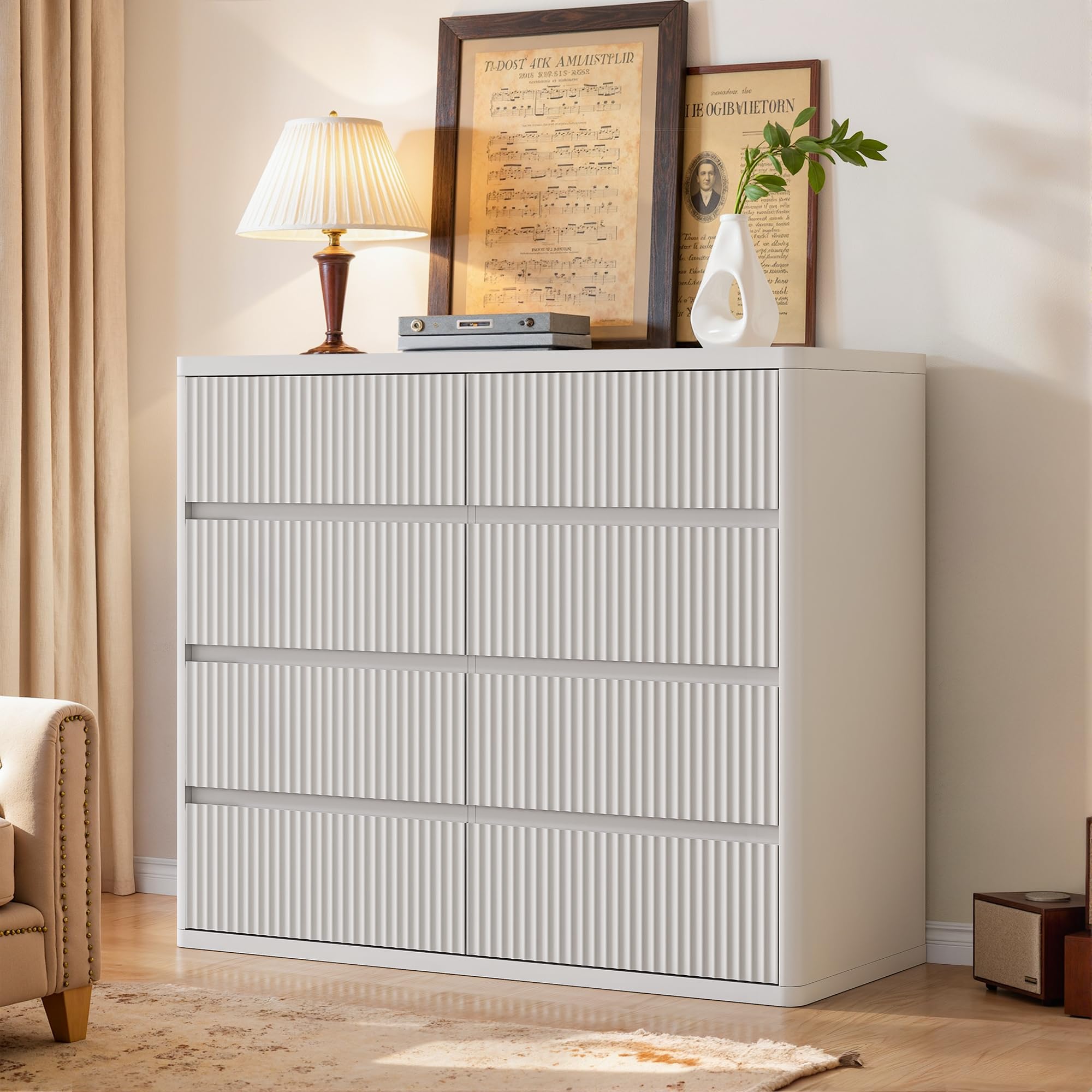 Standifurno Black 56" Tall Dresser for Bedroom, Fluted Modern 6 Drawers Deep Dressers, Wood Chest of Drawers with Handleless, Curved Profil Storage Closet Dressers for Bedroom, Living Room, Hallway