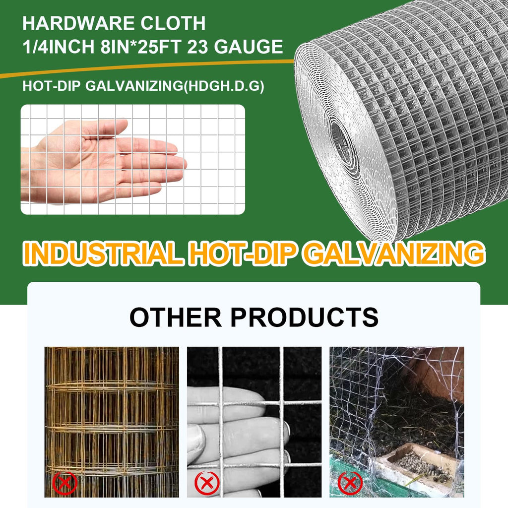 4in x 20ft Hardware Cloth Hot-Dip Galvanized Welded Chicken Wire Fencing - Heavy Duty 1/4inch 19 Gauge Wire Mesh for Garden, Chicken Coop, Rabbit Cage, Rodent & Predator Protection
