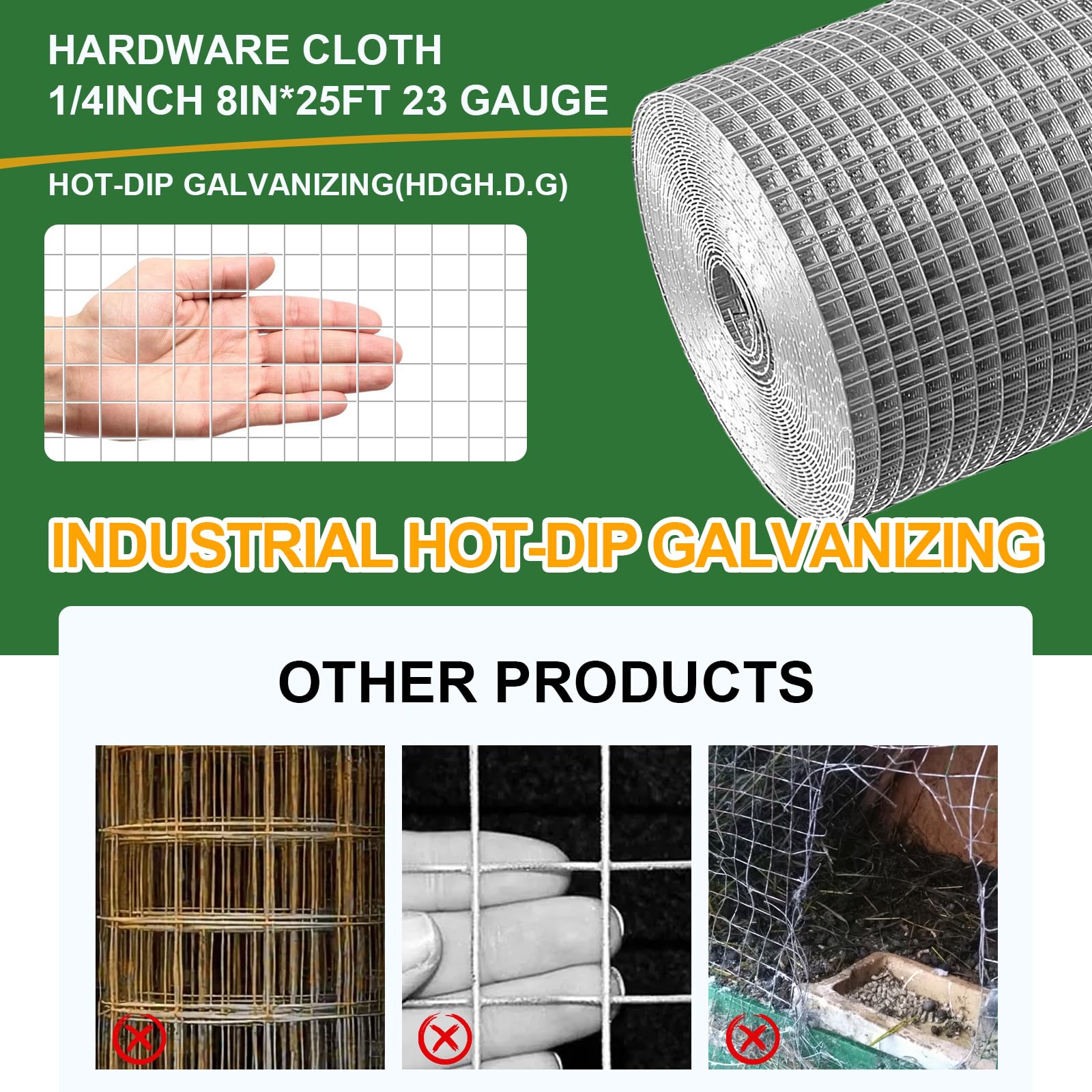 4in x 20ft Hardware Cloth Hot-Dip Galvanized Welded Chicken Wire Fencing - Heavy Duty 1/4inch 19 Gauge Wire Mesh for Garden, Chicken Coop, Rabbit Cage, Rodent & Predator Protection