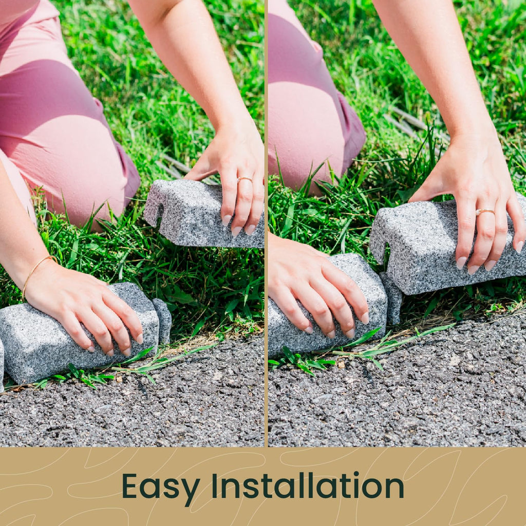 Beuta Landscape Edging | Garden Edging Border | Faux Stone Bricks for Lawn edging, Flower beds, Pathways & Yard Edging– 1 Pack | Each Section Has 6 Bricks 48"L x 4"W x 2.25"H | 3 Spikes |Cobblestone