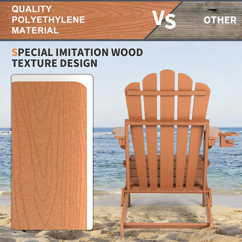 FUNBERRY Folding Adirondack Chair, Fire Pit Chairs with Cup Holder | HDPE All Weather, Quick-Folding, No Rot or Rust or Crack, UV Fade Shield, 400LBS Weight Capacity, Easy-Clean for Outside