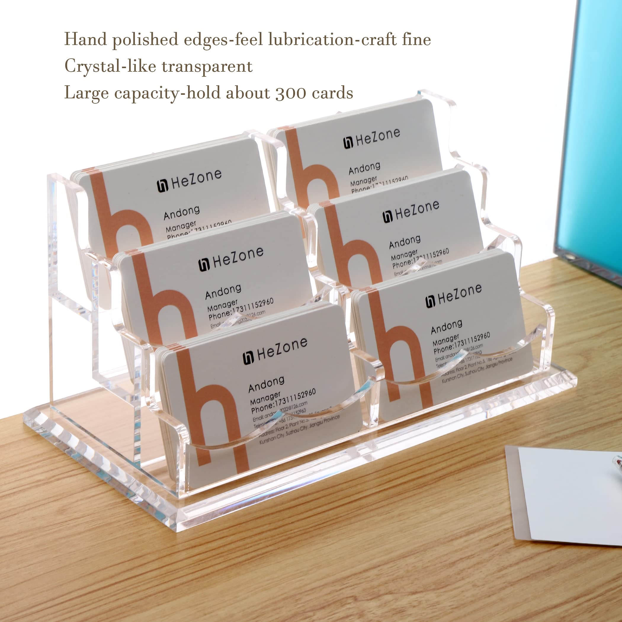 HeZone Business Card Holder for Desk Display, Clear Acrylic Cards Organizer Stand for Men and Women, Business Cards Case Rack 1 Pack, Holds 50 Cards-1 Slot