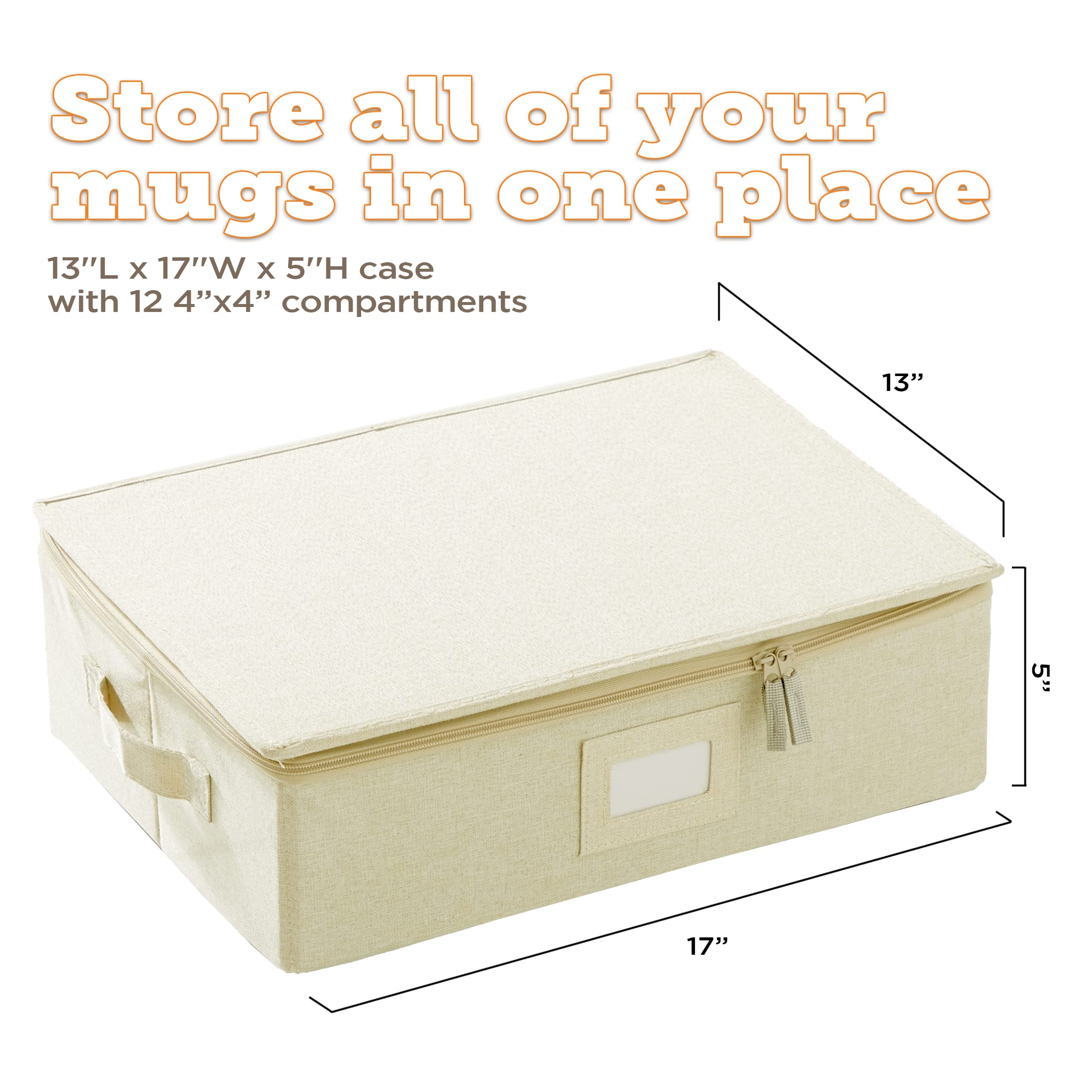 storageLAB Wine Glass Storage Containers, Hard Shell Organizer for Stemware and Glassware Sets, Stackable Wine Glass Storage Box with Dividers for Kitchen and Moving Supplies - 1 Pack, Cream