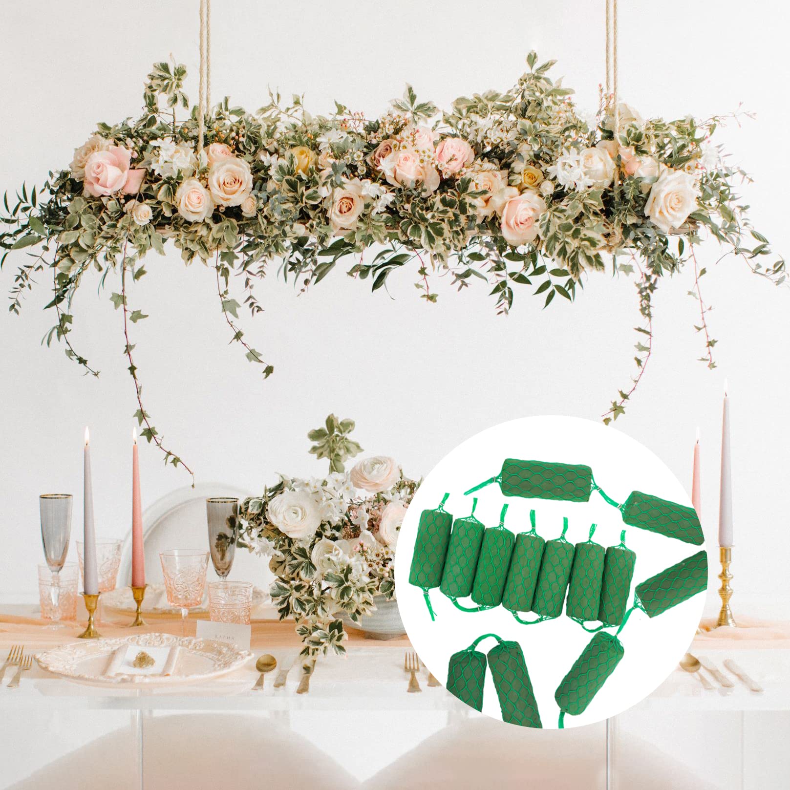Prashent 9.2FT 14 Piece Floral Wet Foam Garland for Fresh Flowers, Floral Craft Wet Foam for Home Garden Wedding Decoration, Arch Door Tabletop Flower Arrangement DIY Material