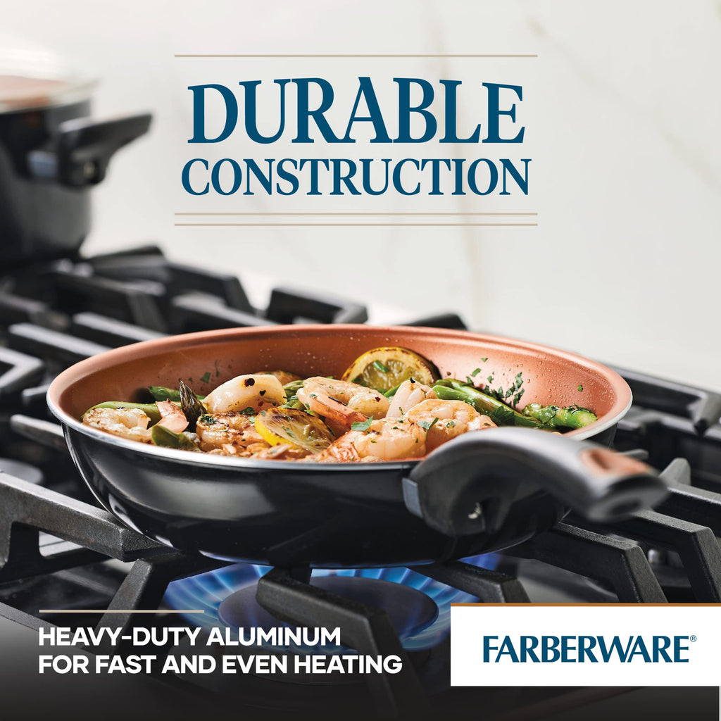 Farberware Glide Ceramic Nonstick Saute Pan / Frying Pan / Fry Pan with Lid and Helper Handle - 4 Quart, Black