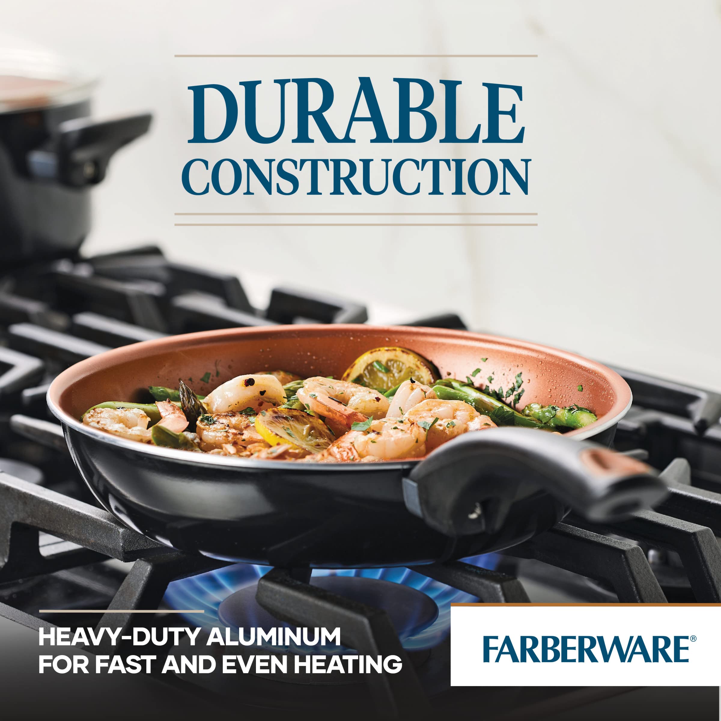 Farberware Glide Ceramic Nonstick Saute Pan / Frying Pan / Fry Pan with Lid and Helper Handle - 4 Quart, Black