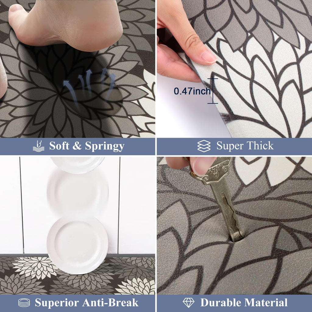 HEBE Anti Fatigue Kitchen Rugs Sets of 2, Non Slip Kitchen Mats for Floor, Waterproof Cushioned Comfort Standing Carpet for Kitchen Sink, Home Office, Laundry Room
