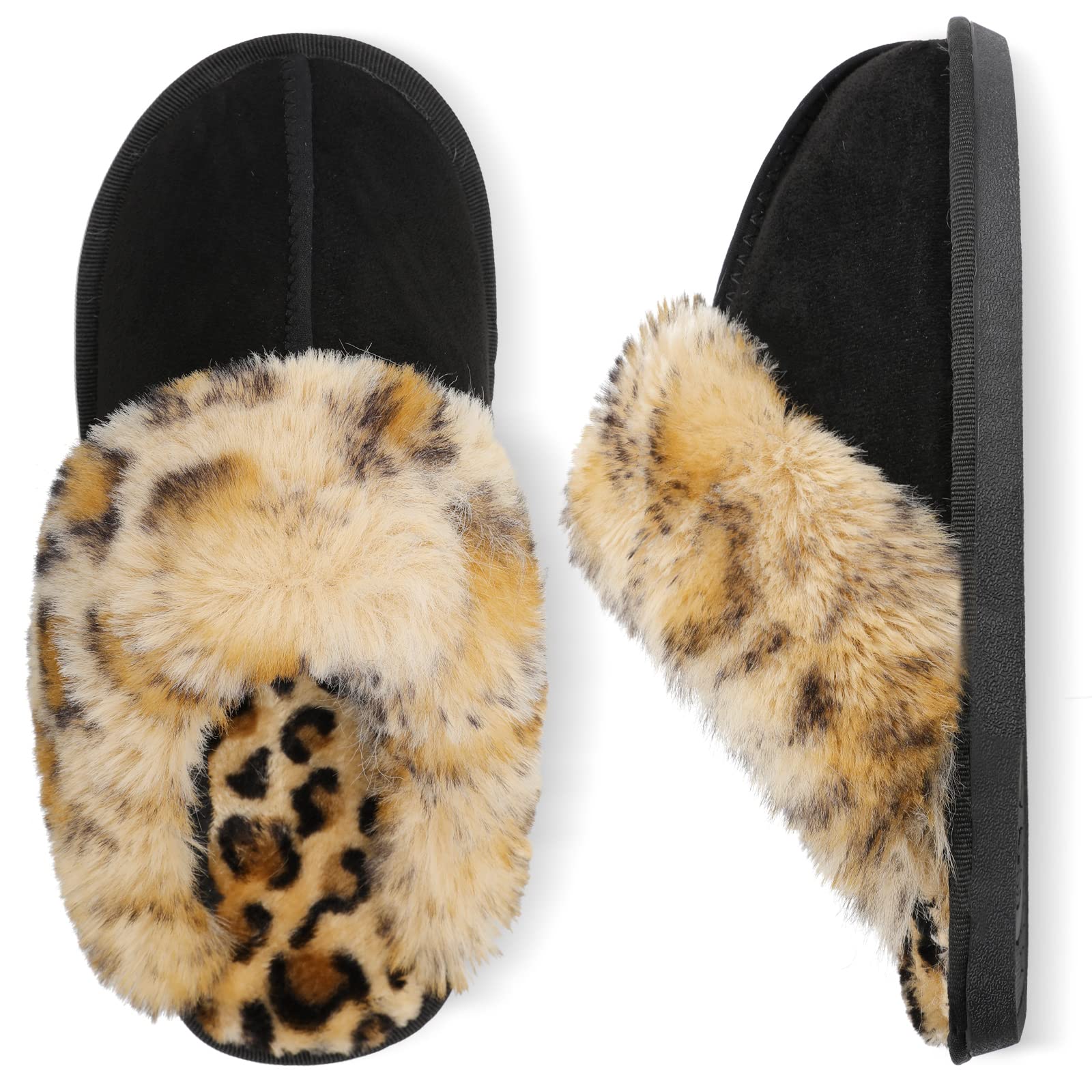 Besroad Winter Fuzzy House Slippers Sandals Plush Faux Fur Fluffy Flats Slippers Warm Slide Shoes for Women