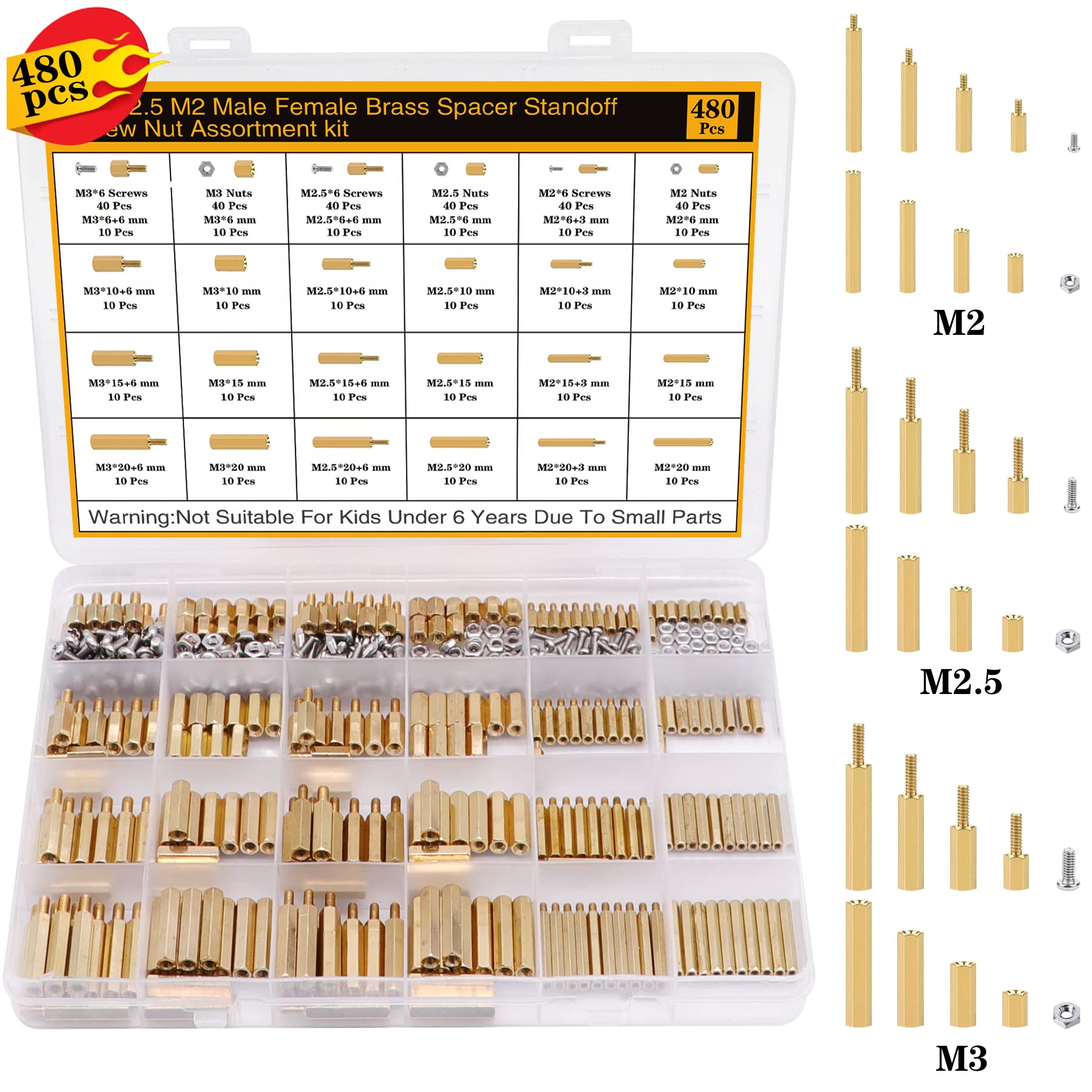 400Pcs M2 Motherboard Standoffs&Screws&Nuts Kit, Hex Male-Female Brass Spacer Standoffs, Laptop Screws for DIY Computer Build, Electronic Projects, Raspberry Pi, Circuit Board etc.