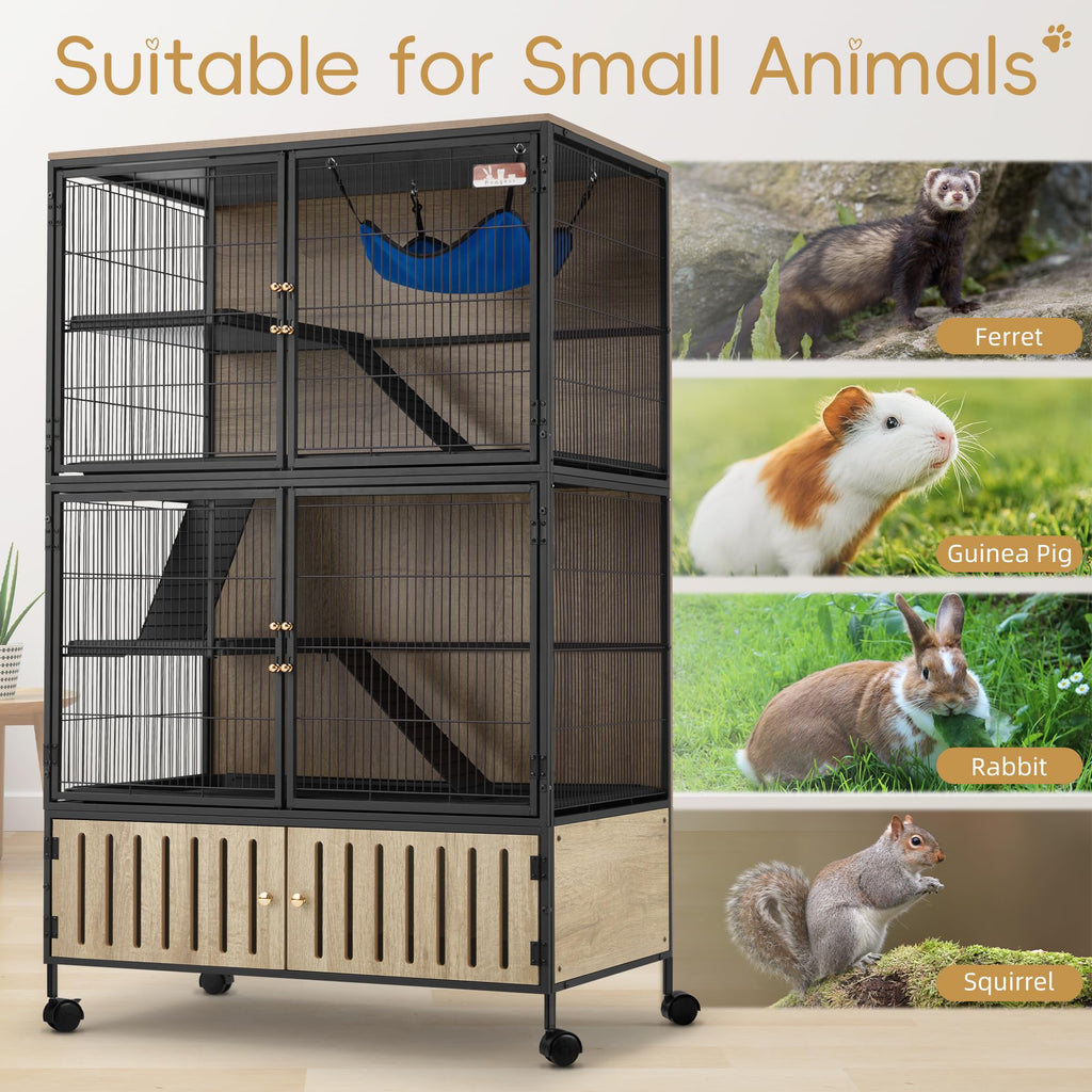 Fragess Metal Large Guinea Pig Cages 5 Levels, 60" H Rolling Ferret Cage with Removable Ramps & Double Door, Cages with Locker, Squirrel Cage Christmas Decoration Pet Crate Furniture