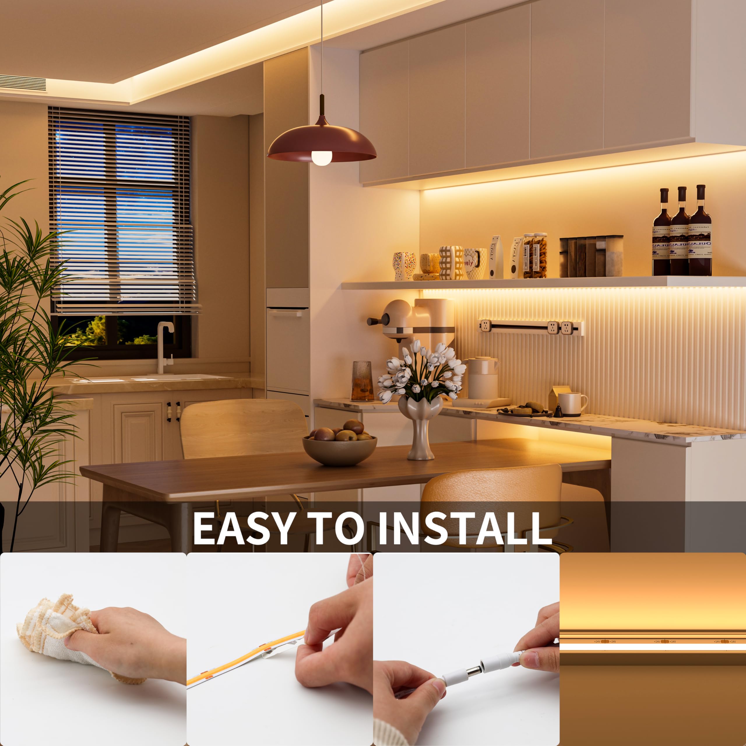 PAUTIX COB LED Strip Neon Rope Light 16.4ft/5m, 2700K Warm White 504 LEDs/m 24V,Silicone LED Neon Light IP68 Waterproof for Outdoor Indoor Lighting Decor(Power Supply NOT Included)