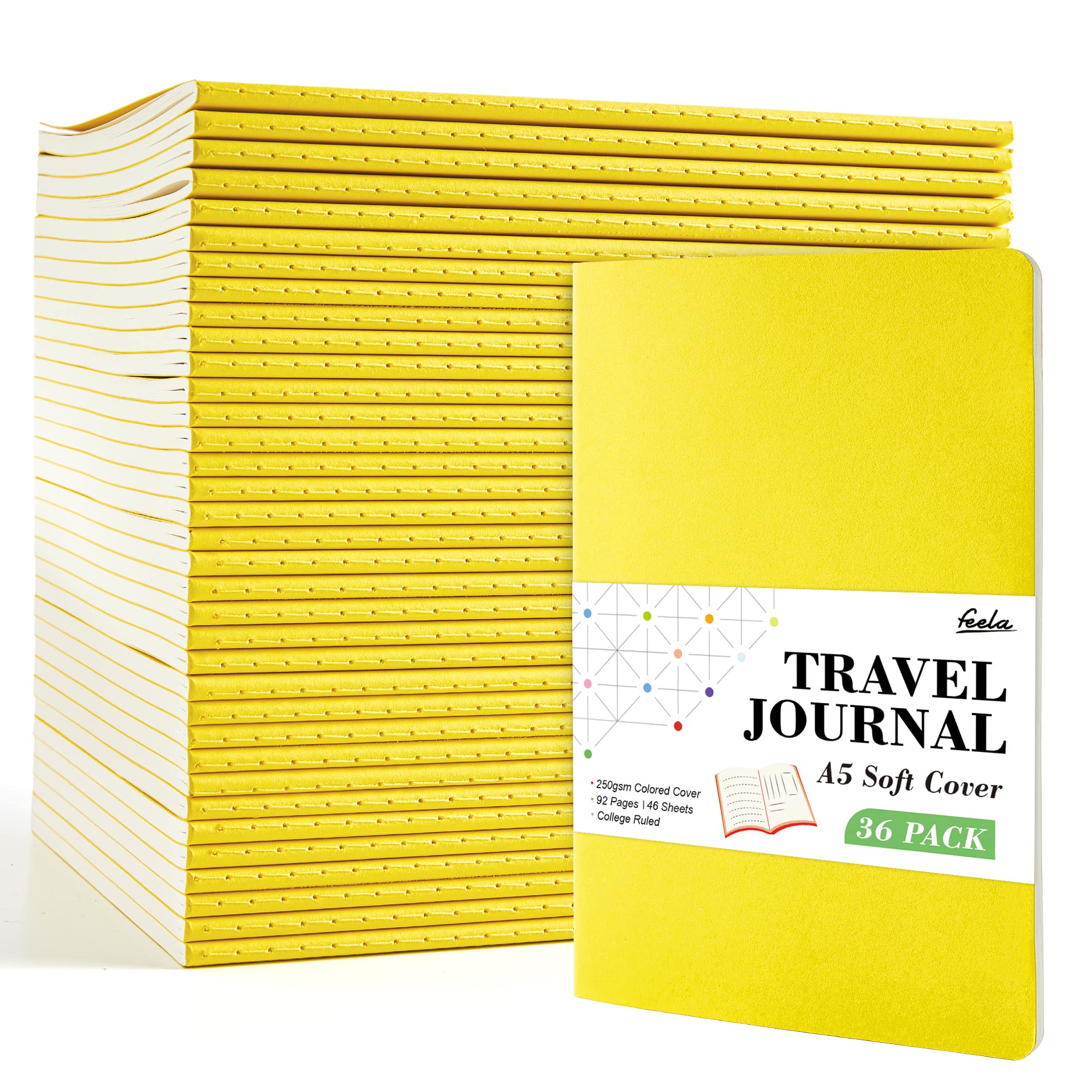 36 Pack Soft Cover Journal Bulk, Feela Lined Blank Travel Journal for Women Men Writing, Notebooks College Ruled for Work, Note Taking Notebook School Business Supplies, 8.2” x 5.5”, A5, Berry