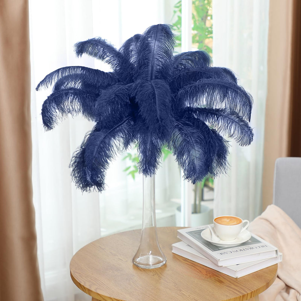 Retrowavy 50 Pcs 14-16 Inches Large Natural Ostrich Feathers Bulk for Centerpieces for Wedding Party Centerpieces Home Decoration Flower Arrangement (Black)