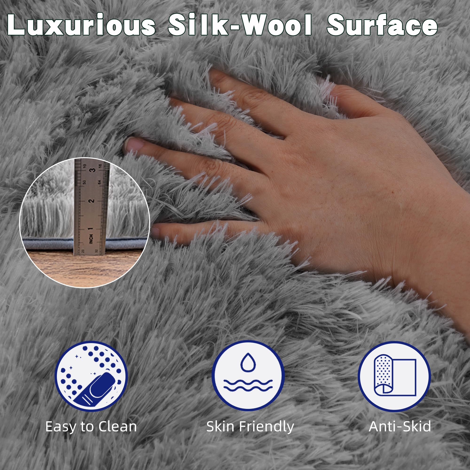 Beige Fluffy Rug for Bedroom 4x6ft - Ultra Soft & Non Slip Shaggy Area Rug, Comfy Durable Carpet for Living Room Kids Room Teens Dorm Home Decor, 1.7'' Thick Indoor Plush Carpets