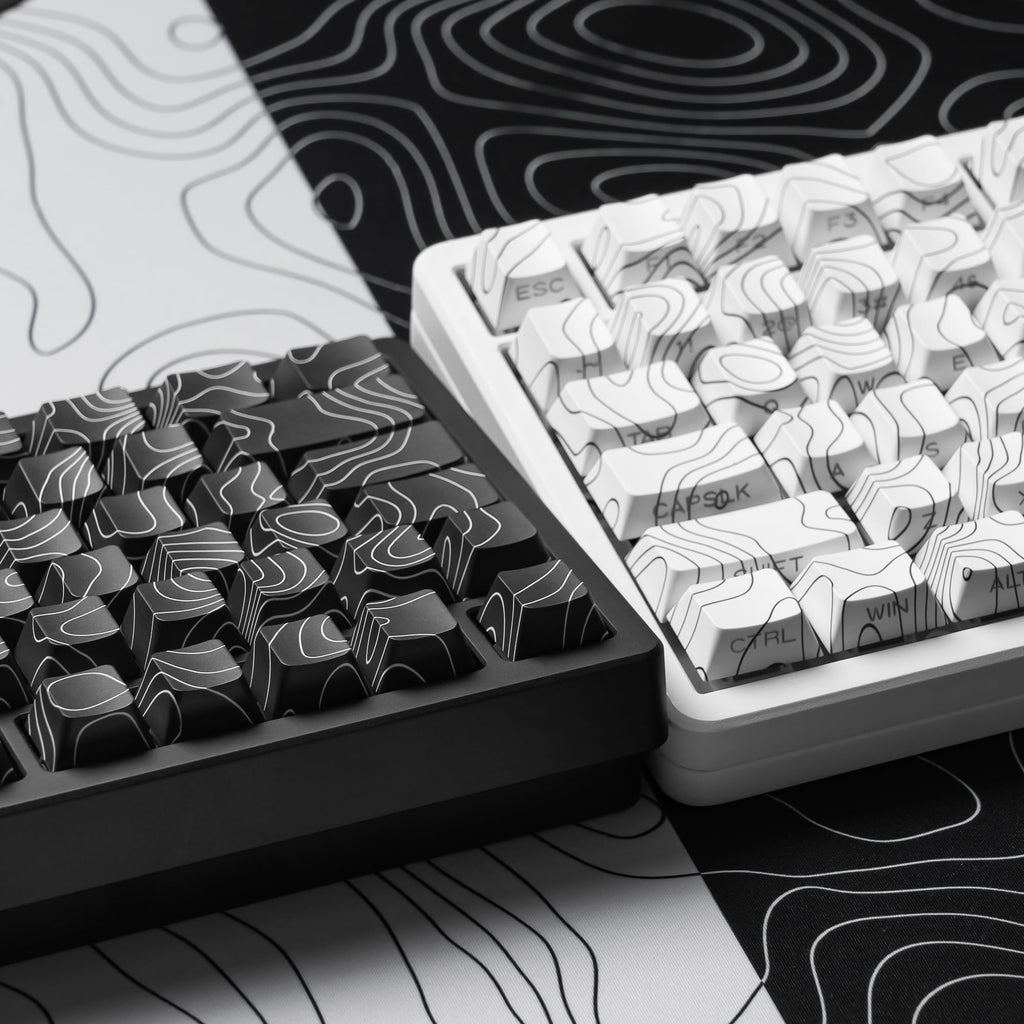 dagaladoo Black Topographic keycaps Double Shot PBT keycaps Shine Through Keyboard Keys Side Printed Key caps Cherry Profile Custom keycap Set for100%, 75%, 65%, 60% US Layout Mechanical Keyboard