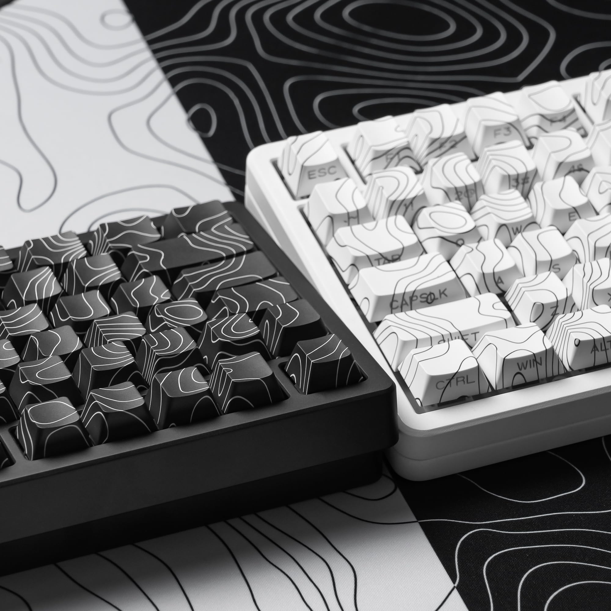 dagaladoo Black Topographic keycaps Double Shot PBT keycaps Shine Through Keyboard Keys Side Printed Key caps Cherry Profile Custom keycap Set for100%, 75%, 65%, 60% US Layout Mechanical Keyboard
