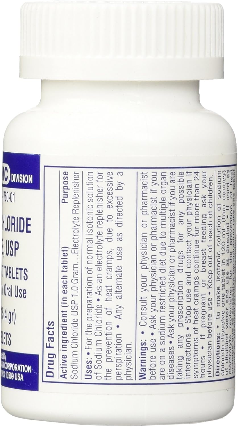 Sodium Chloride Tablets 1 Gm, USP Normal Salt Tablets - 100 Tablets