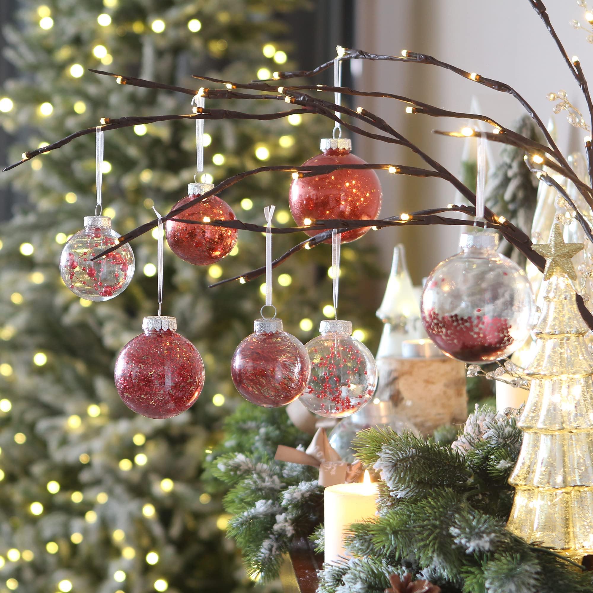 Sea Team Shatterproof Clear Plastic Christmas Ball Ornaments Decorative Xmas Balls Baubles Set with Stuffed Delicate Decorations (80mm/3.15 inch 20-Pack, Babyblue)