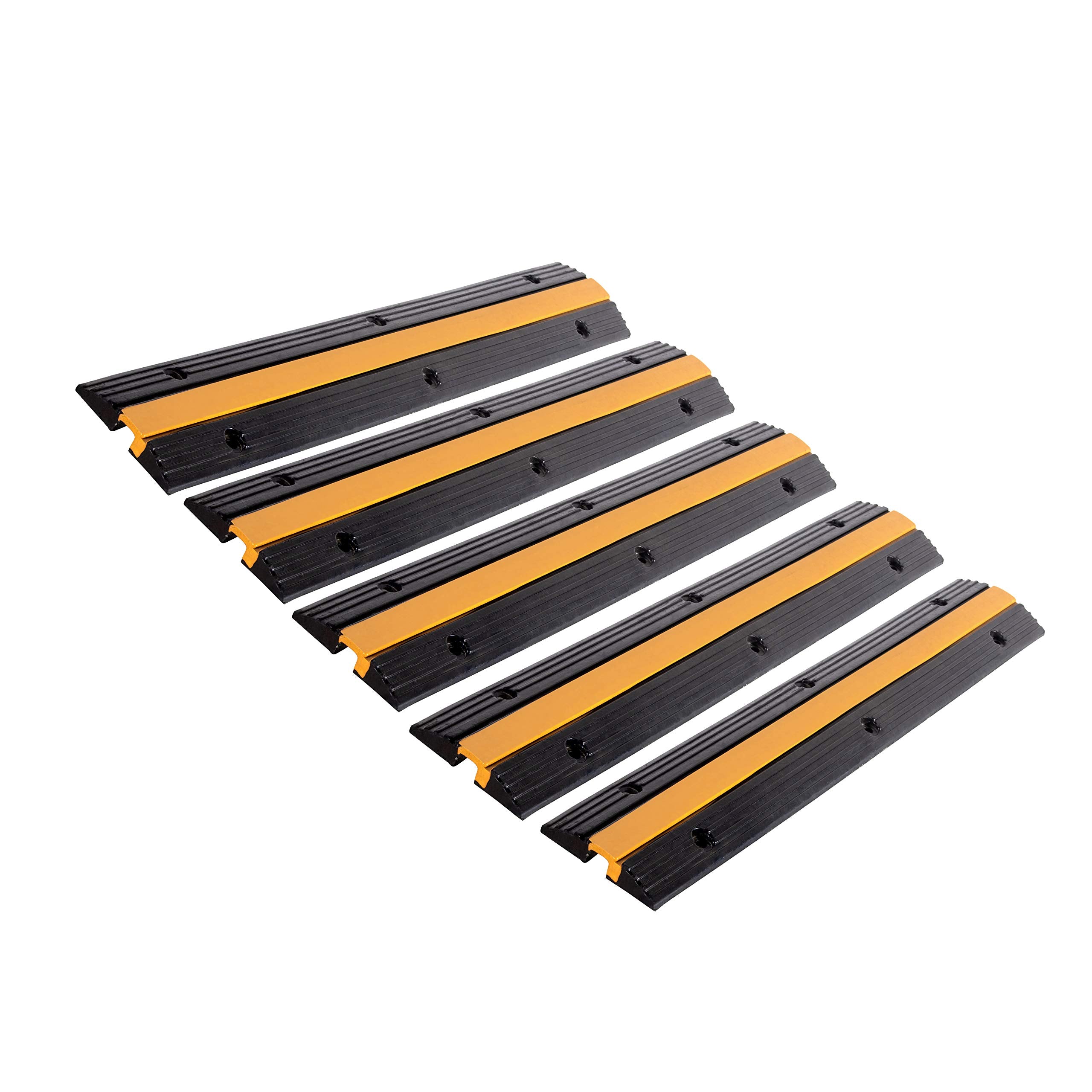 4 Pack Rubber Cable Ramp Hose Cable Protector Ramp 1 Channel 11000Lbs Load Capacity Traffic Speed Bump Wires Power Lines Extension Cord Cover for Indoor Outdoor