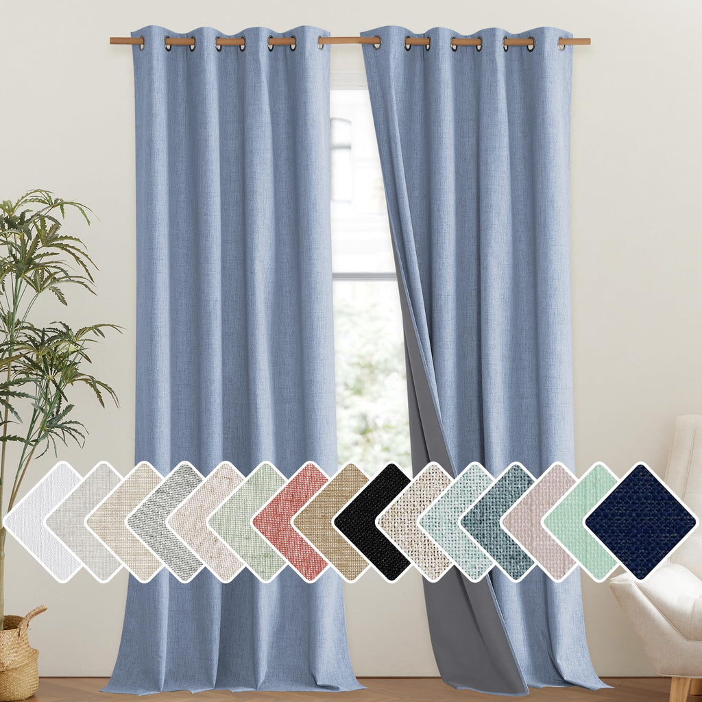 NICETOWN Linen Blackout Curtains for Kitchen, Beige, 2 Panels, 34" Wide x 48" Long, Short Kitchen Burlap Linen 100% Blackout Drape Panels for Night Shift, Great Job for Blocking Light