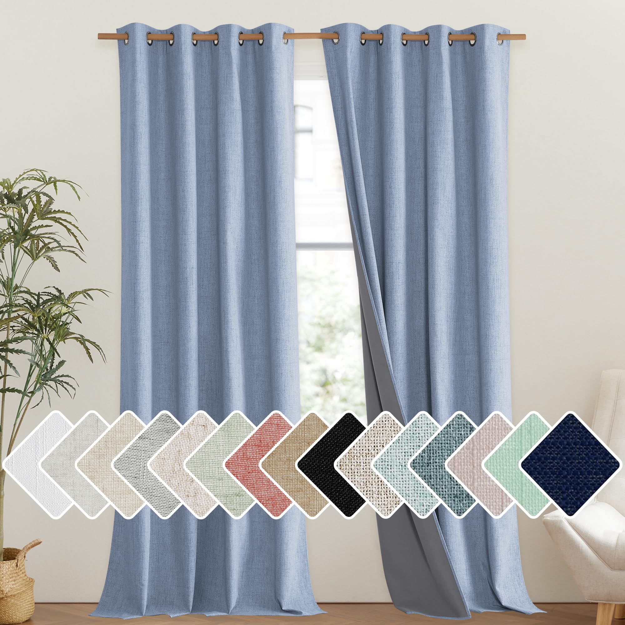 NICETOWN Linen Blackout Curtains for Kitchen, Beige, 2 Panels, 34" Wide x 48" Long, Short Kitchen Burlap Linen 100% Blackout Drape Panels for Night Shift, Great Job for Blocking Light