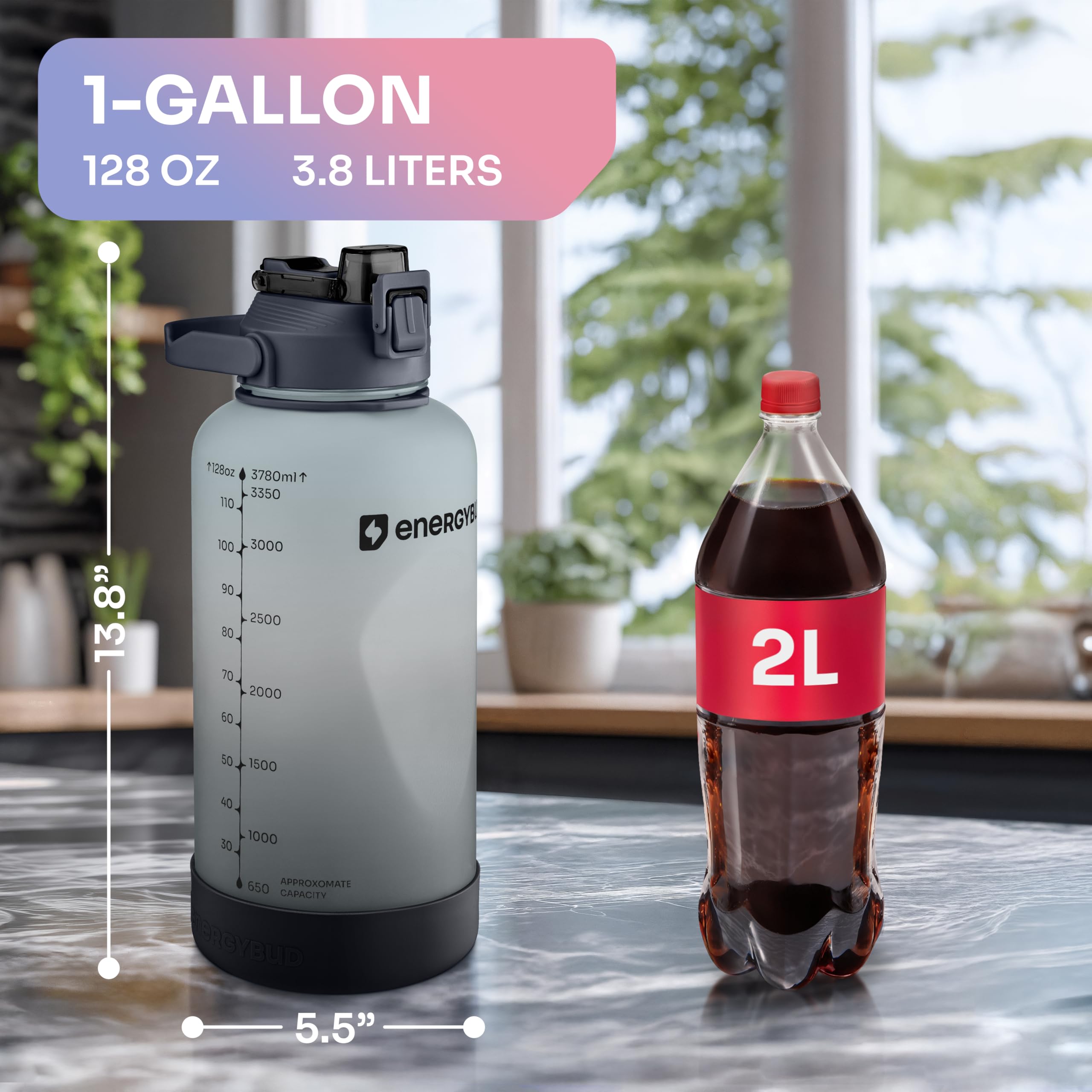 1/2 Gallon Water Bottle with 74.3 oz Capacity - Motivational Time Markers for Daily Hydration Goals - Leakproof BPA Free Tritan with Removable Straw