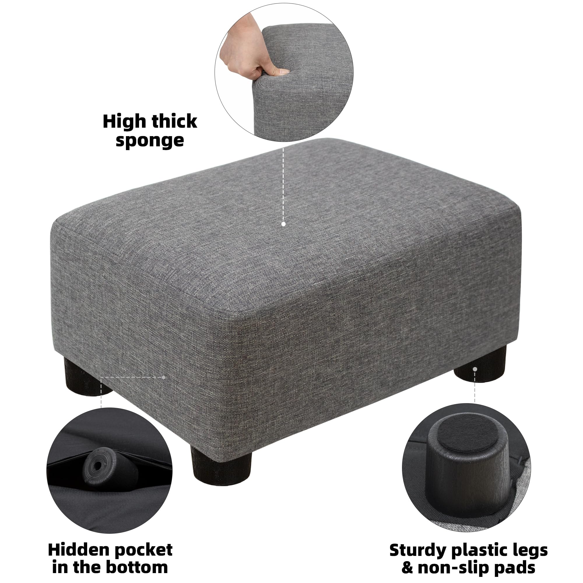 CAROLMADE Small Foot Stool Ottoman Footstool with Legs Under Desk Footrest for Living Room Bedroom and Office, Black