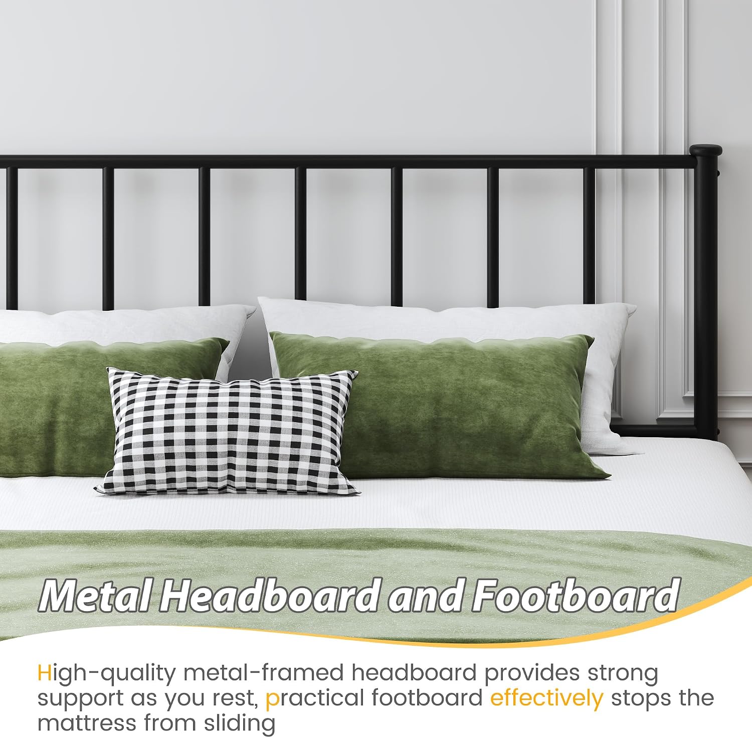 Fluest King Bed Frame with Headboard and Footboard, Metal Platform Bed Frame, All Metal Slats Support, Under Bed Storage, No Box Spring Needed, Noise-Free, Easy Assembly, Black