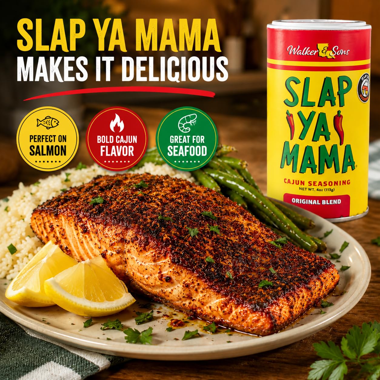 Slap Ya Mama Cajun Seasoning from Louisiana, Original Blend, No MSG and Kosher, 4 Ounce