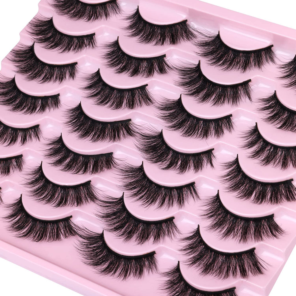 False Lashes Natural Look Wispy Eyelashes Manga Korean Spiky 16mm Short Faux Mink Eyelashes Cat Eye Natural Fake Eyelashes Strip Lashes Pack 14 Pairs