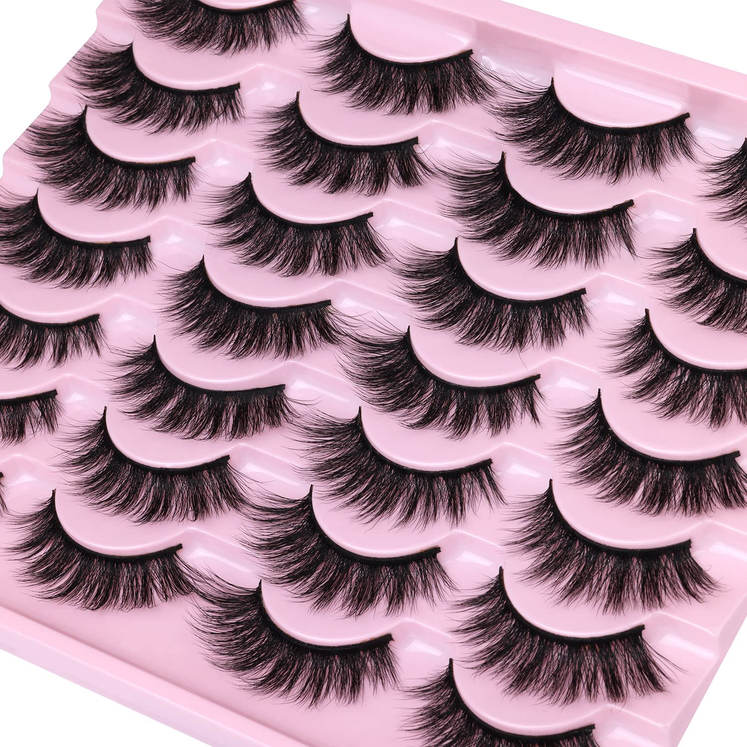 False Lashes Natural Look Wispy Eyelashes Manga Korean Spiky 16mm Short Faux Mink Eyelashes Cat Eye Natural Fake Eyelashes Strip Lashes Pack 14 Pairs