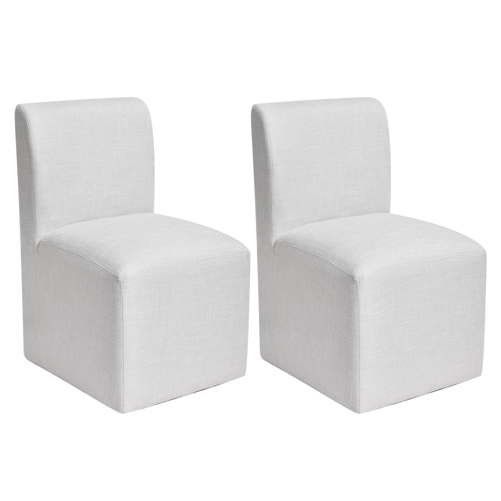 DUHOME Upholstered Dining Chair with Casters,Armless Modern Rolling Linen Dining Chairs with Wheels for Dining Room Bedroom Reading Room Living Room