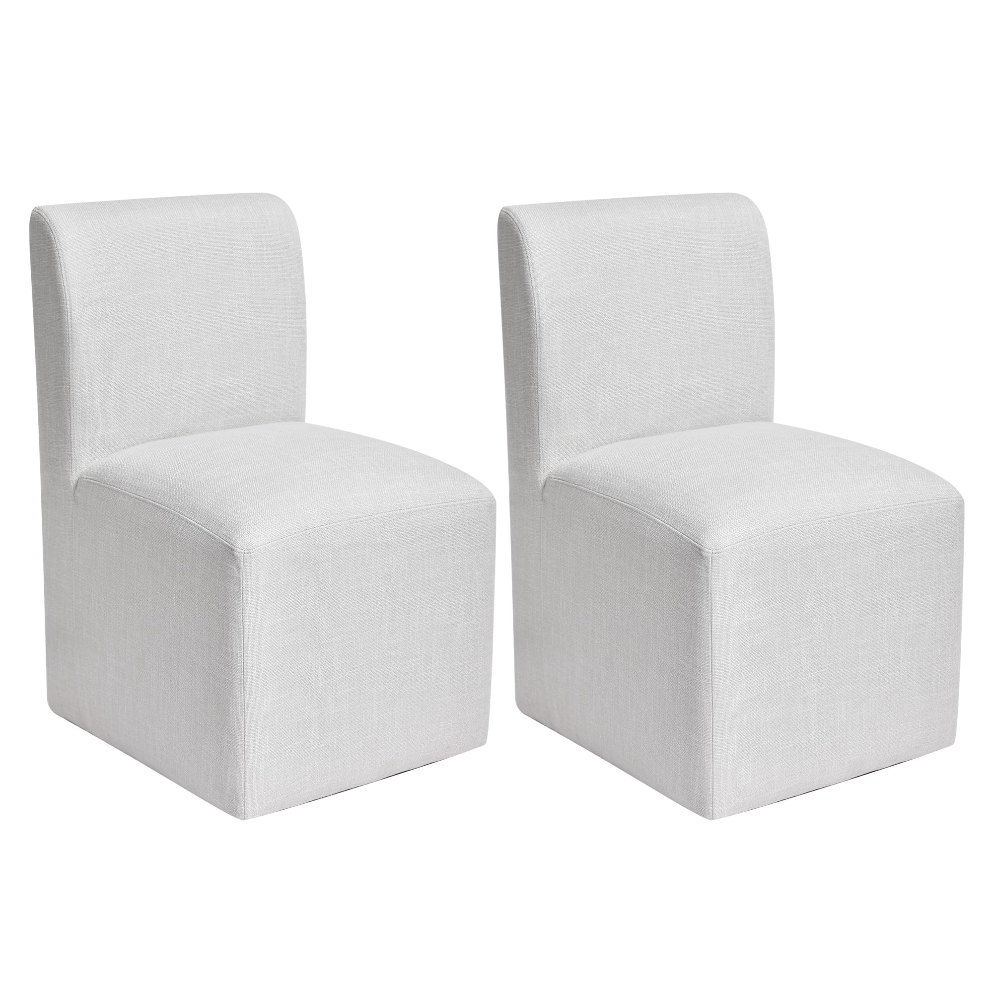 DUHOME Upholstered Dining Chair with Casters,Armless Modern Rolling Linen Dining Chairs with Wheels for Dining Room Bedroom Reading Room Living Room