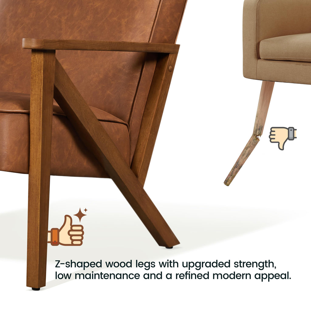 Yaheetech Accent Chair, PU Leather Reading Chair, Mid Century Modern Arm Chair with Solid Wood Frame for Living Room Bedroom Waiting Room, 2 Pieces, Black
