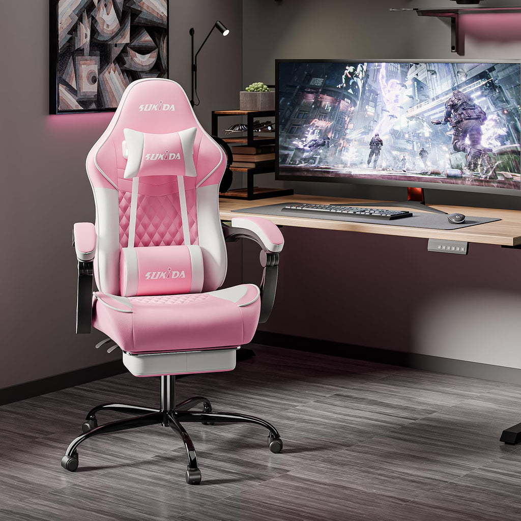 Ergonomic Video Gamer Chairs Gaming Computer Chair Gamer Chairs for Adults Massage Lumbar Support Swivel Height Adjustable Headrest Backrest