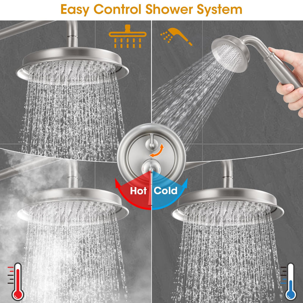 Rainfall Shower Head with Handheld Combo, Brushed Gold Shower System with Balance Pressure Valve, 9 inch Shower Head and Faucet Set, Rain Shower Head with Handheld Spray Wall Mount(B2312-BG)