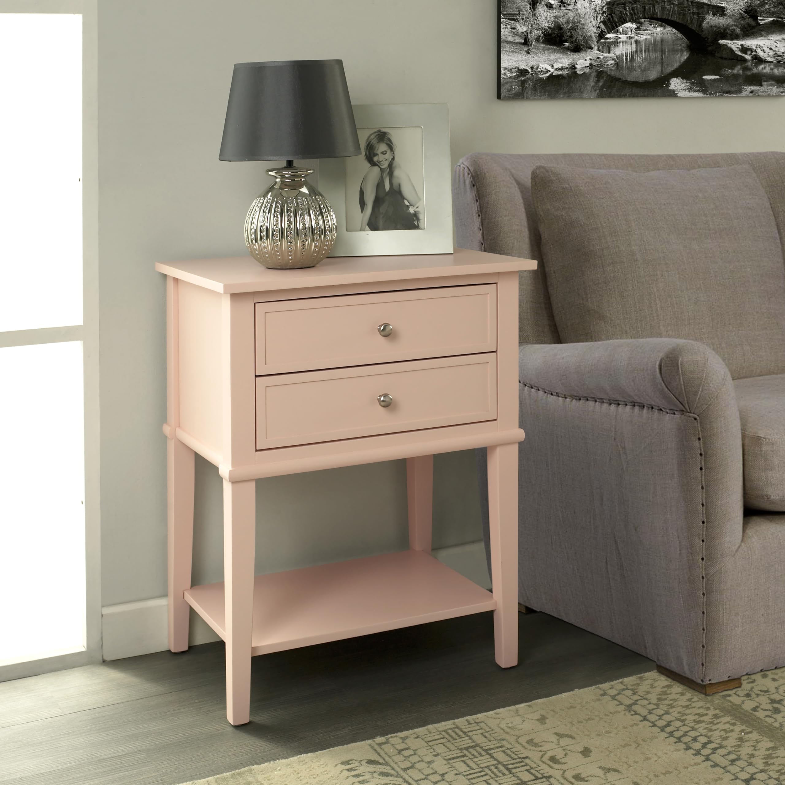 Ameriwood Home Franklin Accent Table with 2 Drawers, Pink