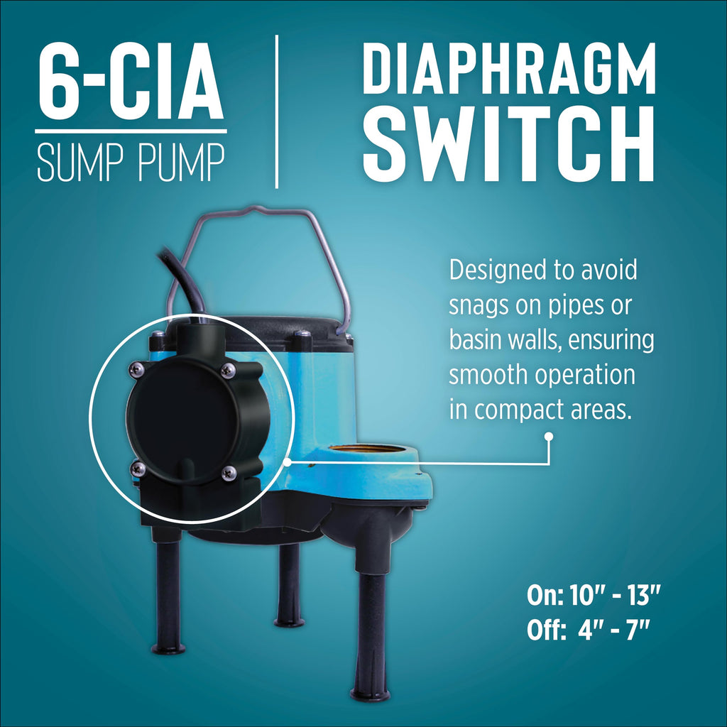 Little Giant 6-CIA 115 Volt, 1/3 HP, 2760 GPH Cast Iron Automatic Submersible Sump Pump with Integral Diaphragm Switch for Sump Systems, 10-Ft. Cord, Blue, 506158
