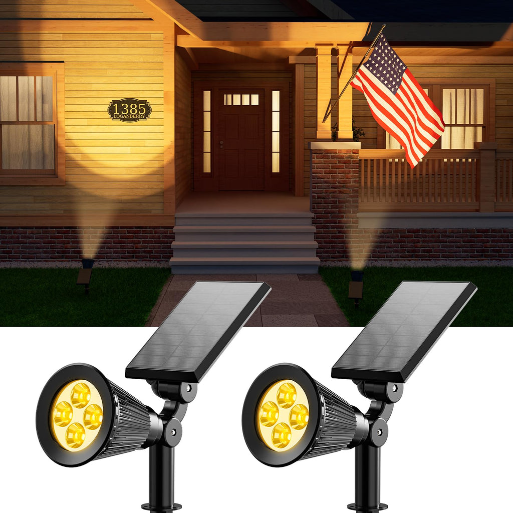 Solar Power Spot Lights Outdoor Waterproof for Christmas Decorations, Flag, Tree, Wreath, Santa Claus, Snowman, Bright LED Landscape Lamp Uplights for Outside Garden, Yard, Patio, Sidewalk,Warm White