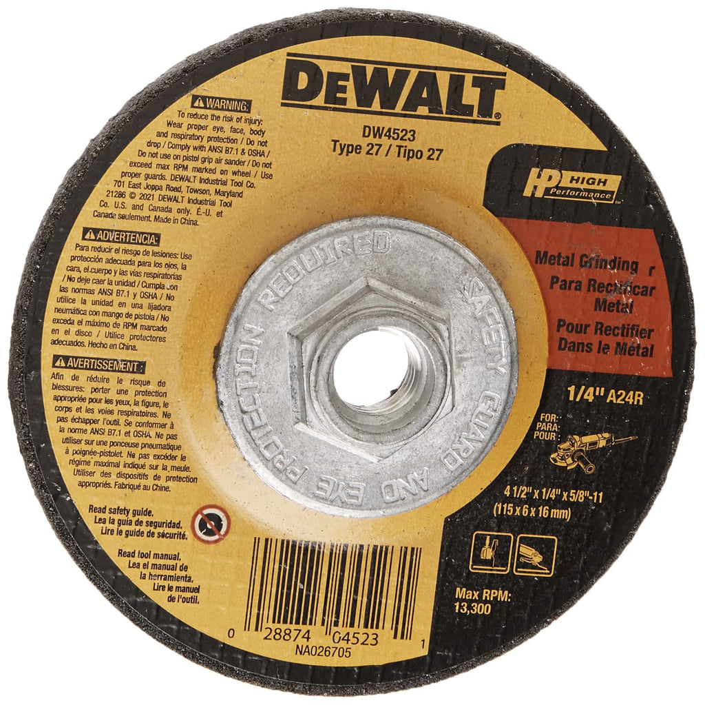 DEWALT Grinding Wheel, General Purpose for Metal, 4-1/2-Inch x 1/4-Inch x 5/8-Inch (DW4523)