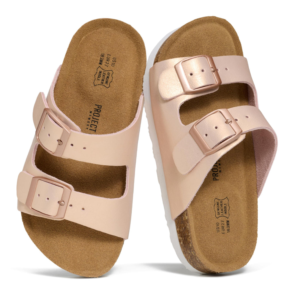 Project Cloud Kids Sandals 100% Genuine Leather - Natural Cork Footbed Non-Slip Slides for Kids - Lightweight Boys & Girls Sandals - Water-Resistant Girls & Boys Sandals